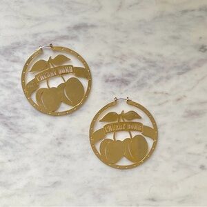 Vintage Betsey Johnson Cherry Bomb gold hoop earrings